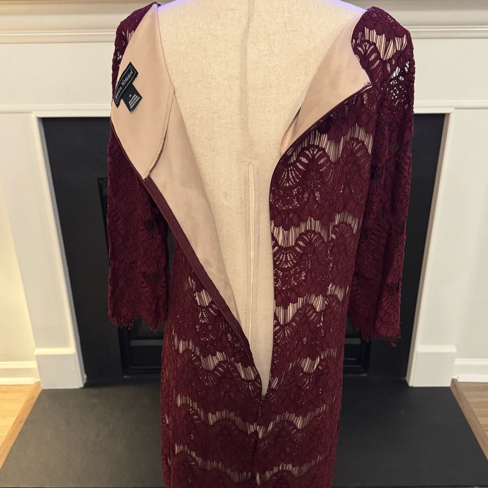 Jessica Howard Lace Overlay Sheath Dress – Burgundy Wine – Size 16 - Picture 8 of 13
